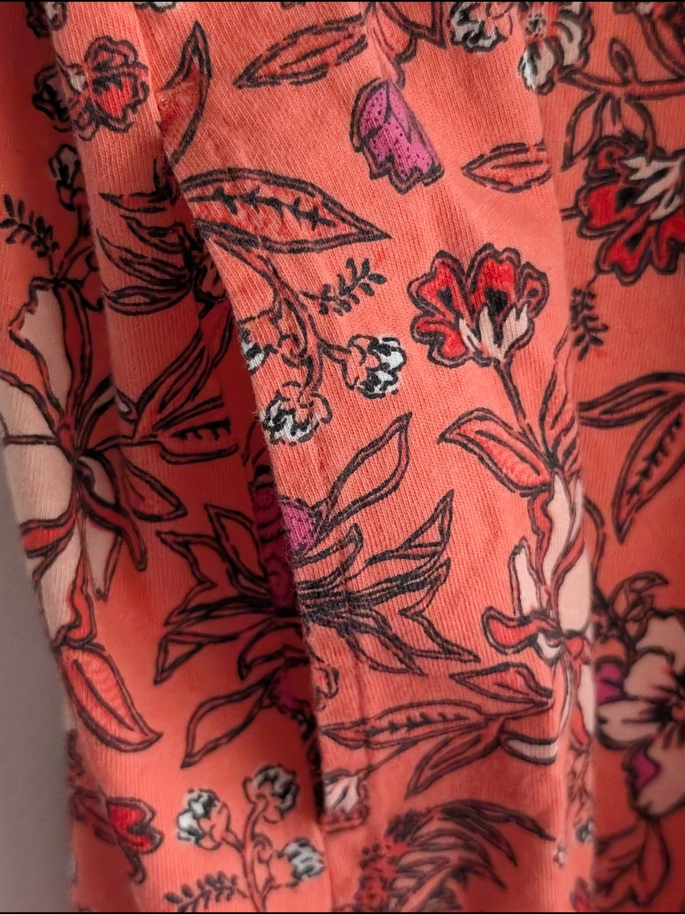 Lands End Orange Floral Cotton Jersey Sleeveless Dress Pockets - M - Picture 6 of 14